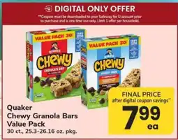 Safeway Quaker Chewy Granola Bars Value Pack offer