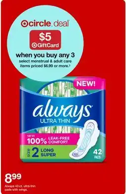 Target Always 42-ct. ultra thin pads with wings offer