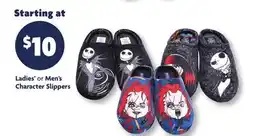 Family Dollar Ladies' or Men's Character Slippers offer
