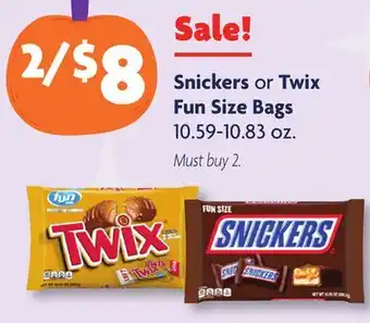 Family Dollar Snickers or Twix Fun Size Bags offer