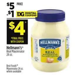 Dollar General Hellmann's Real Mayonnaise 24 oz. Best Foods Mayonnaise 24 oz. where available offer