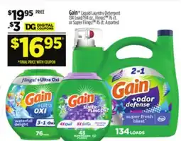 Dollar General Gain Liquid Laundry Detergent 134 Load/194 oz., Flings! offer