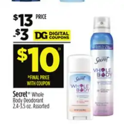 Dollar General Secret Whole Body Deodorant offer