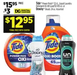 Dollar General Tide Power Pods 32 ct., Liquid Laundry Detergent 65-80 Load/92-105 oz. or Downy Beads 24 oz offer