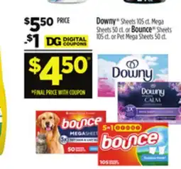 Dollar General Downy Sheets105 ct. Mega Sheets 50 ct. or Bounce Sheets 105 ct. or Pet Mega Sheets 50 ct offer