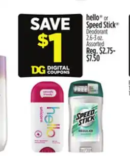 Dollar General hello or Speed Stick Deodorant offer