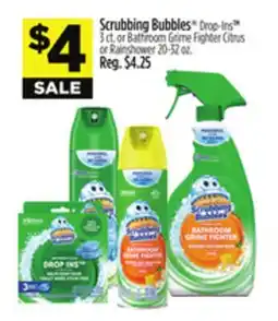 Dollar General Scrubbing Bubbles Drop-Ins TM 3 ct. or Bathroom Grime Fighter Citrus or Rainshower offer