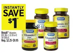 Dollar General Rexall Vitamins B12, B6, C, D, D3 or E 30-200 offer