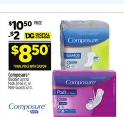 Dollar General Composure Bladder Control Pads 24-66 ct. or Male Guards 52 ct offer