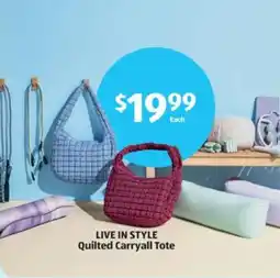 Aldi Live in style quilted carryall tote offer