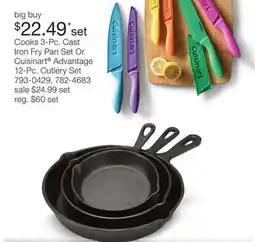 JC Penney Cooks 3-Pc. Cast Iron Fry Pan Set Or Cuisinart Advantage 12-Pc. Cutlery Set offer