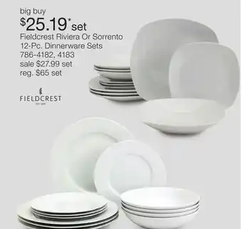 JC Penney Fieldcrest Riviera Or Sorrento 12-Pc. Dinnerware Sets offer