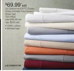 JC Penney Liz Claiborne 600TC Dobby Stripe Wrinkle-Free Queen Sheet Set offer