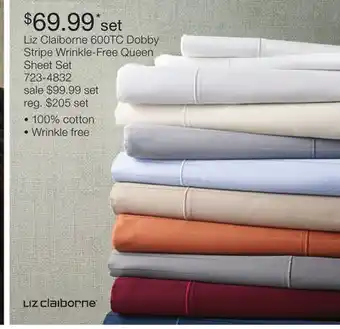 JC Penney Liz Claiborne 600TC Dobby Stripe Wrinkle-Free Queen Sheet Set offer