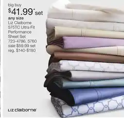 JC Penney Liz Claiborne 575TC Ultra Fit Performance Sheet Set offer