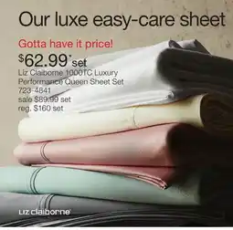 JC Penney Liz Claiborne 1000TC Luxury Performance Queen Sheet Set offer