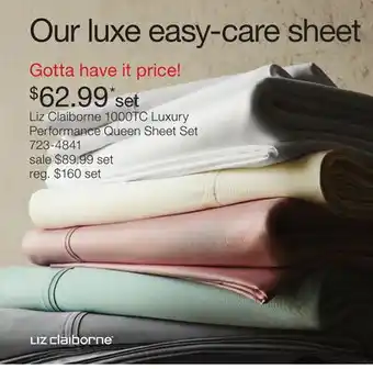 JC Penney Liz Claiborne 1000TC Luxury Performance Queen Sheet Set offer