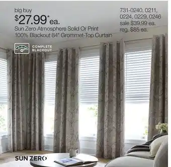 JC Penney Sun Zero Atmosphere Solid Or Print 100% Blackout 84 Grommet-Top Curtain offer