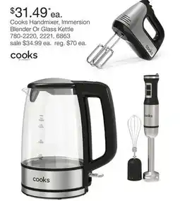 JC Penney Cooks Handmixer, Immersion Blender Or Glass Kettle offer