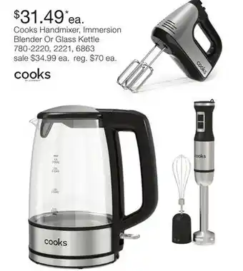 JC Penney Cooks Handmixer, Immersion Blender Or Glass Kettle offer