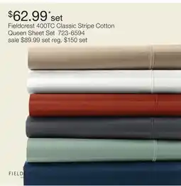 JC Penney Fieldcrest 400TC Classic Stripe Cotton Queen Sheet Set offer