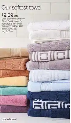 JC Penney Liz Claiborne Signature Plush Solid, Logo Or Textured Bath Towel offer