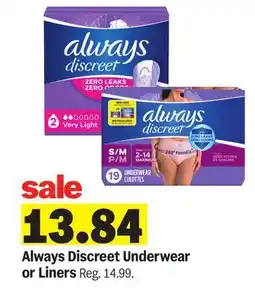 Meijer Always Discreet Underwear or Liners offer