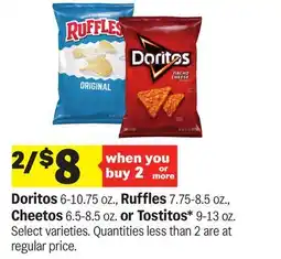 Meijer Doritos 6-10.75 oz., Ruffles 7.75-8.5 oz., Cheetos 6.5-8.5 oz. or Tostitos 9-13 oz offer