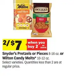 Meijer Snyder's Pretzels or Pieces 8-16 oz. or Wilton Candy Melts* 10-12 oz offer