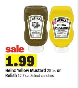 Meijer Heinz Yellow Mustard 20 oz. or Relish 12.7 oz offer