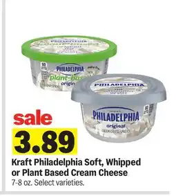 Meijer Kraft Philadelphia Soft, Whipped or Plant Based Cream Cheese offer