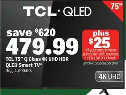 Meijer TCL 75 Q Class 4K UHD HDR QLED Smart TV offer