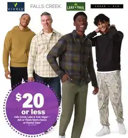 Meijer Falls Creek, Lake & Trail, Edgar + Ash or Vively Men's Fleece or Flannel Tops offer