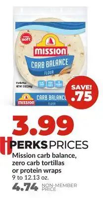 Hy-Vee Mission carb balance, zero carb tortillas or protein wraps offer