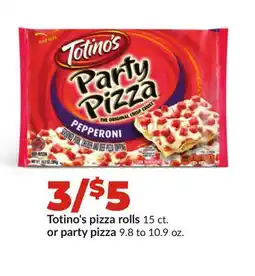 Hy-Vee Totino's pizza rolls 15 ct. or party pizza 9.8 to 10.9 oz offer