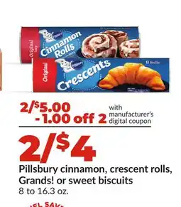 Hy-Vee Pillsbury cinnamon, crescent rolls, Grands! or sweet biscuits offer