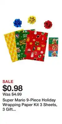 Game Stop Super Mario 9-Piece Holiday Wrapping Paper Kit 3 Sheets, 3 Gift Tags, 3 Bows offer