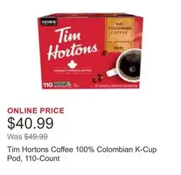 Costco Tim Hortons Coffee 100% Colombian K-Cup Pod, 110-Count offer