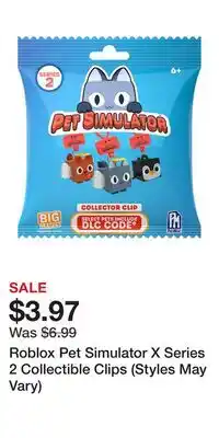 Game Stop Roblox Pet Simulator X Series 2 Collectible Clips (Styles May Vary) offer