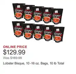 Costco Lobster Bisque, 10 -16 oz. Bags, 10 lb Total offer