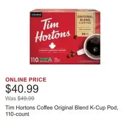 Costco Tim Hortons Coffee Original Blend K-Cup Pod, 110-count offer