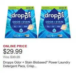 Costco Dropps Odor + Stain Biobased* Power Laundry Detergent Pacs, Crisp Breeze, 128-count offer
