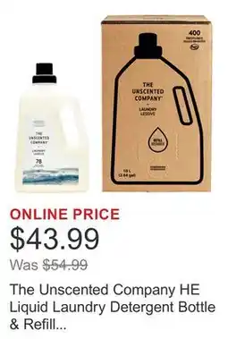 Costco The Unscented Company HE Liquid Laundry Detergent Bottle & Refill Box, 478 Loads, 403.82 fl oz offer