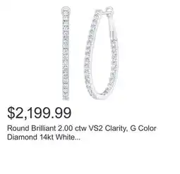 Costco Round Brilliant 2.00 ctw VS2 Clarity, G Color Diamond 14kt White Gold Hoop Earrings offer