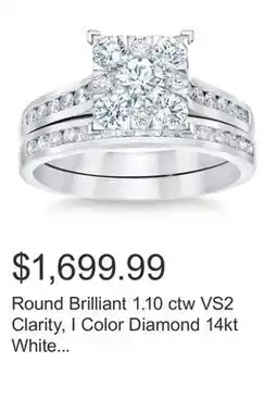 Costco Round Brilliant 1.10 ctw VS2 Clarity, I Color Diamond 14kt White Gold Wedding Set offer