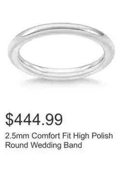 Costco 2.5mm Comfort Fit High Polish Round Wedding Band offer
