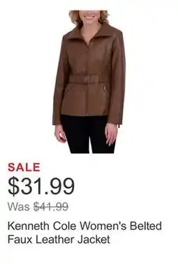 Costco Kenneth Cole Women's Belted Faux Leather Jacket offer
