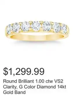 Costco Round Brilliant 1.00 ctw VS2 Clarity, G Color Diamond 14kt Gold Band offer