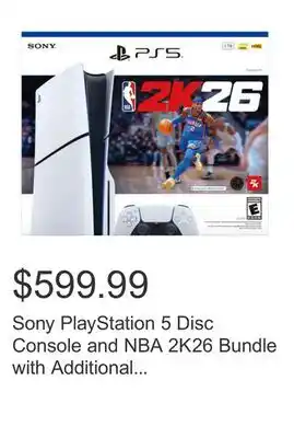 Costco Sony PlayStation 5 Disc Console and NBA 2K26 Bundle with Additional DualSense Controller offer