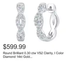 Costco Round Brilliant 0.30 ctw VS2 Clarity, I Color Diamond 14kt Gold Hoop Earrings offer